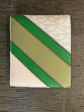 Michael Kors White Wallet with Green and Olive Diagonal Stripes